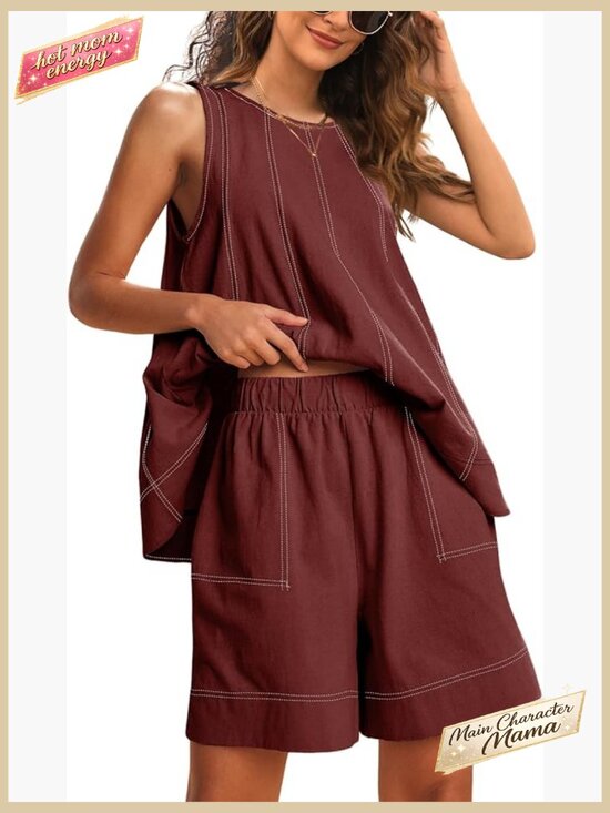 Other - Sleeveless Matching Set A Line Tank Top High Waist Shorts with Pockets